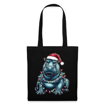 Hippo Hippopotamus Weihnachtsmütze Xmas - Stoffbeutel - Schwarz - Vorne
