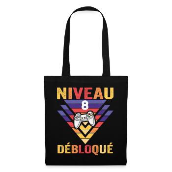 Niveau 8 Débloqué Cadeau 8 Ans Gamer Geek Drôle - Sac en tissu - noir - Devant