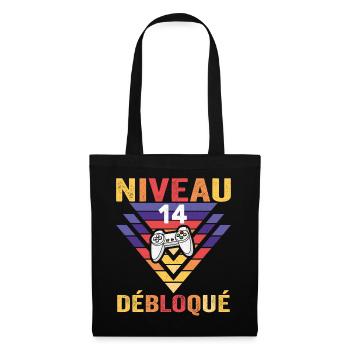 Level 14 Freigeschaltetes Geschenk 14 Jahre alter Gamer Geek Lustig - Stoffbeutel - Schwarz - Vorne