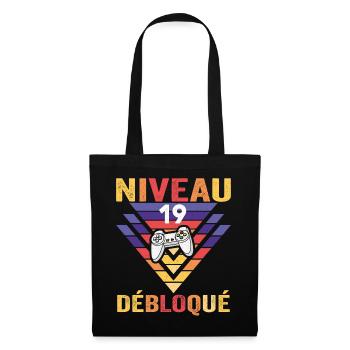Level 19 Freigeschaltetes Geschenk 19 Jahre alter Gamer Geek Lustig - Stoffbeutel - Schwarz - Vorne