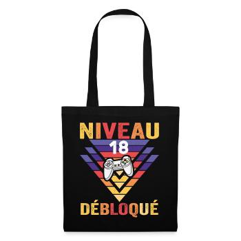 Level 18 Freigeschaltetes Geschenk 18 Jahre alter Gamer Geek Lustig - Stoffbeutel - Schwarz - Vorne