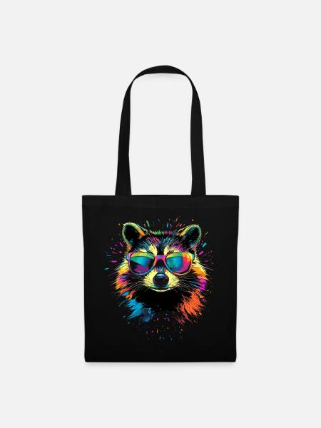 Waschbär Popart Bunt Regenbogen Raccoon Waschbären - Stoffbeutel - Schwarz