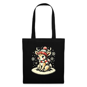 Renne mignon avec écharpe de Noël - Sac en tissu - noir - Devant