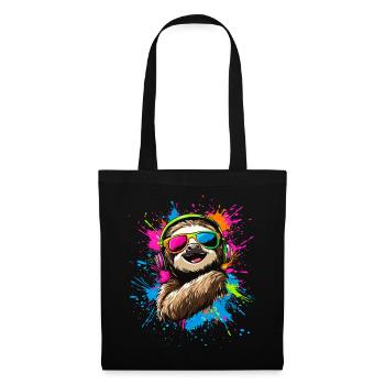 Faultier Bunte Farben Pop Art Faulpelz Faultiere - Stoffbeutel - Schwarz - Vorne