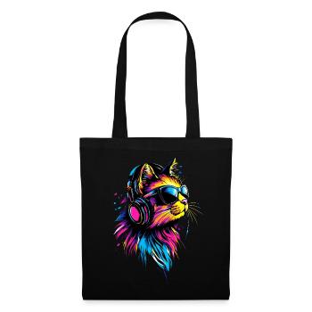 Katze Sonnenbrille Kopfhörer Musik Bunt DJ Katzen - Stoffbeutel - Schwarz - Vorne