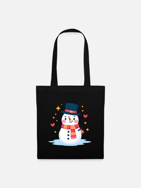 Süßer Schneemann mit Zylinder Festliche Weihnachtsstimmung - Stoffbeutel - Schwarz