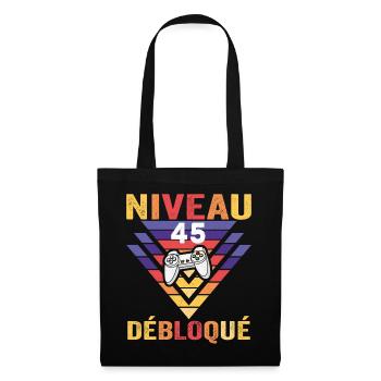 Niveau 45 Débloqué Cadeau 45 Ans Gamer Geek Drôle - Sac en tissu - noir - Devant