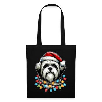 Lhasa Apso Hund Weihnachtsmütze Xmas - Stoffbeutel - Schwarz - Vorne