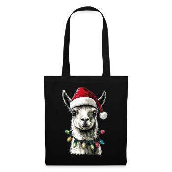 Lustige niedliche Lama Alpaka Weihnachtsmütze Weih - Stoffbeutel - Schwarz - Vorne