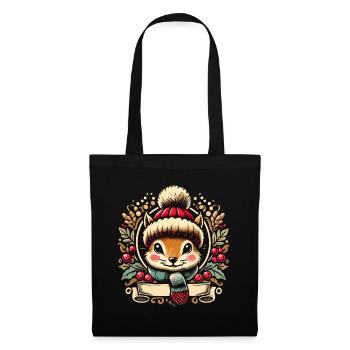 Écureuil de Noël avec chapeau et écharpe - Sac en tissu - noir - Devant