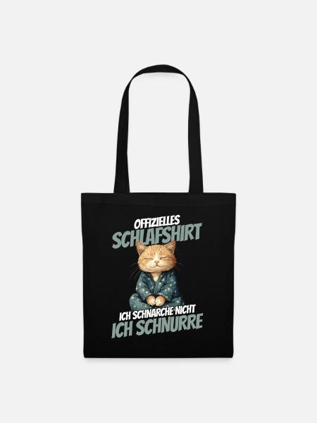 Offizielles Schlafshirt - Süßes Katze im Pyjama - Stoffbeutel - Schwarz