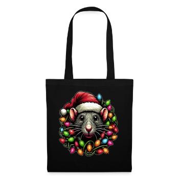 Rat Souris Père Noël Noël - Sac en tissu - noir - Devant
