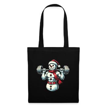 Bonhomme de neige musculaire de Noël avec haltère - Sac en tissu - noir - Devant