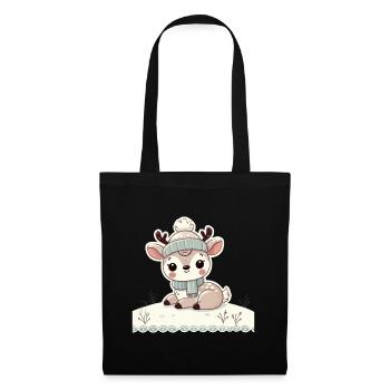 Bezauberndes Vintage Design Mit Rentier Und Schnee - Stoffbeutel - Schwarz - Vorne