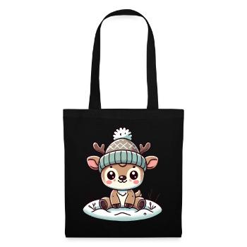 Charmant design vintage avec des rennes et de la neige - Sac en tissu - noir - Devant
