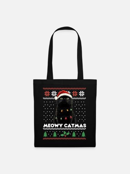 Meowy Catmas Weihnachten Partnerlook Lustige Katze - Stoffbeutel - Schwarz