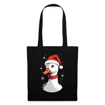 Weihnachtliche Ente mit Mütze und Schneeflocken - Stoffbeutel - Schwarz - Vorne