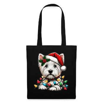 West Highland Terrier Hund Weihnachtsmütze Xmas - Stoffbeutel - Schwarz - Vorne