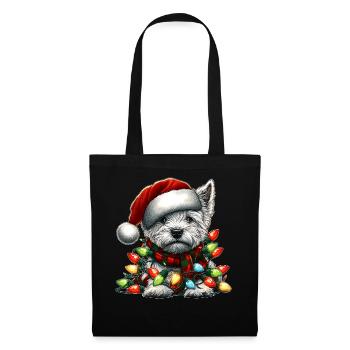 West Highland Terrier Hund Weihnachten Hut Schal X - Stoffbeutel - Schwarz - Vorne