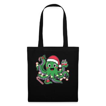 Christmas Octopus with Lights and Hat Christmas - Tote Bag - black - Front