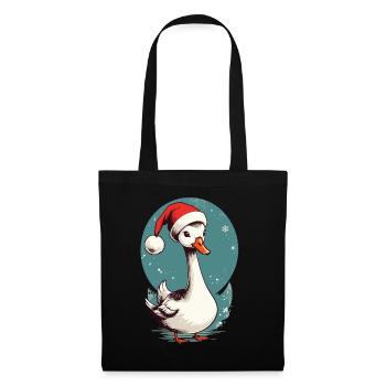 Festliche Ente mit Weihnachtsmütze - Stoffbeutel - Schwarz - Vorne