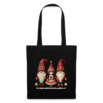 Weihnachtliche Gnome Süße Wichtel Zwerge - Stoffbeutel - Schwarz - Vorne