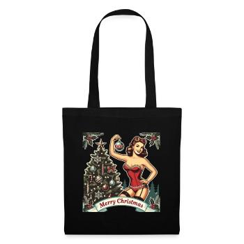 Weihnachtliches Pin-Up Retro Vintage Stil - Stoffbeutel - Schwarz - Vorne