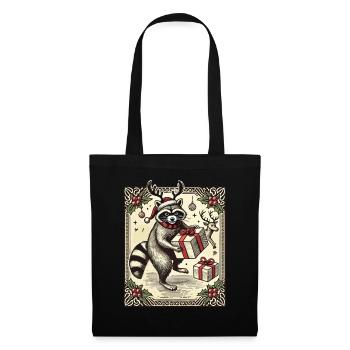 Weihnachtlicher Waschbär Mit Geschenken Und - Stoffbeutel - Schwarz - Vorne