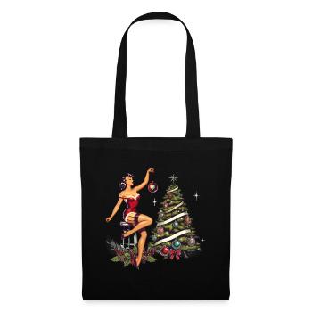 Weihnachtliches Pin-Up Retro Vintage Stil - Stoffbeutel - Schwarz - Vorne