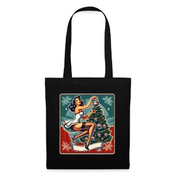 Retro Weihnachts Pin-Up Vintage Stil - Stoffbeutel - Schwarz - Vorne