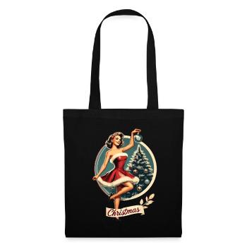 Weihnachtliches Retro Pin-Up Motiv - Stoffbeutel - Schwarz - Vorne