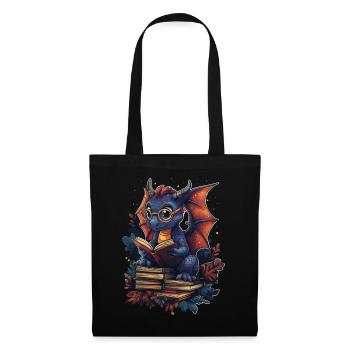 Lila Drache mit Brille Fantasie für Bücherfreunde - Stoffbeutel - Schwarz - Vorne