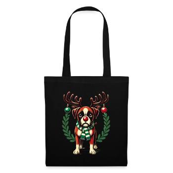 Christmas dog with reindeer antlers and scarf - Tote Bag - black - Front