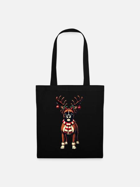 Weihnachtlicher Boxer Hund Mit Rentiergeweih - Stoffbeutel - Schwarz