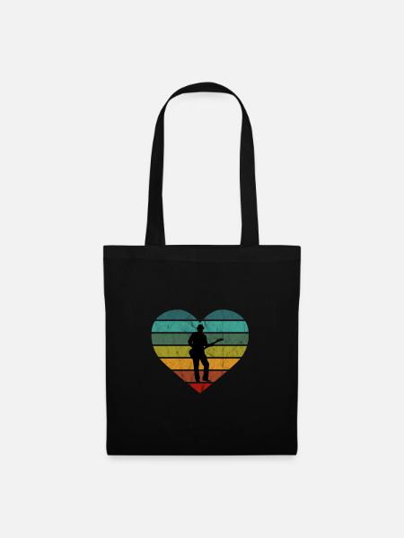 Gitarre Retro Herz Design Für Gitarristen - Stoffbeutel - Schwarz