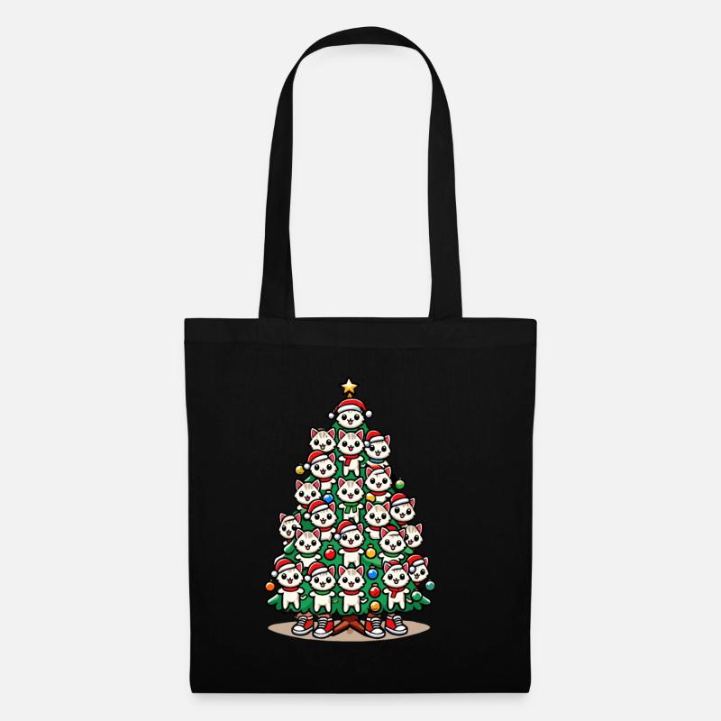 Weihnachtlicher Tannenbaum Mit Katzen - Stoffbeutel - Schwarz