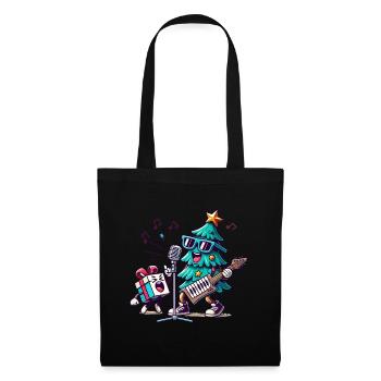 Weihnachten Retro Vintage Baum Rockt - Stoffbeutel - Schwarz - Vorne