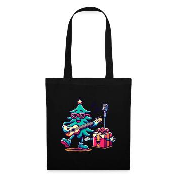 Fröhlicher Weihnachtsbaum Retro Musik - Stoffbeutel - Schwarz - Vorne