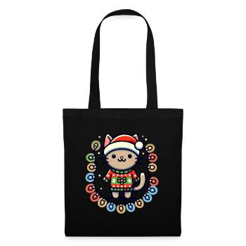 Christmas cat with fairy lights - Tote Bag - black - Front
