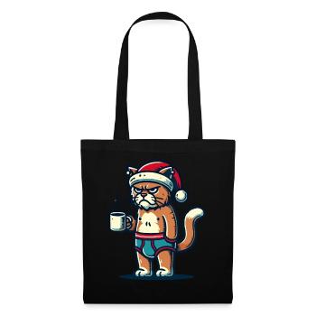 Chat Noël drôle - Sac en tissu - noir - Devant