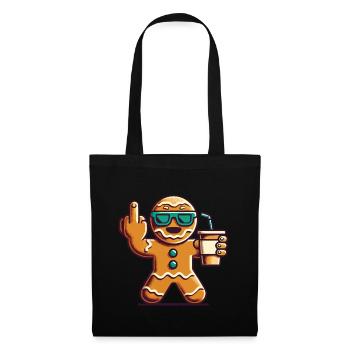 Bonhomme en pain d’épice de Noël avec doigt d’honneur - Sac en tissu - noir - Devant