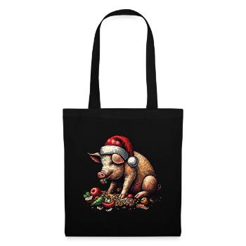 Christmas pig with festive appetite - Tote Bag - black - Front