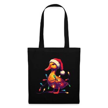 Canard drôle de Noël avec des guirlandes lumineuses - Sac en tissu - noir - Devant