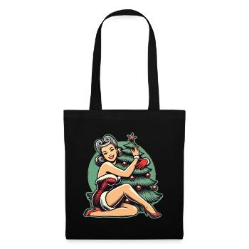 Weihnachten Im Retro Vintage Pin Up Stil - Stoffbeutel - Schwarz - Vorne