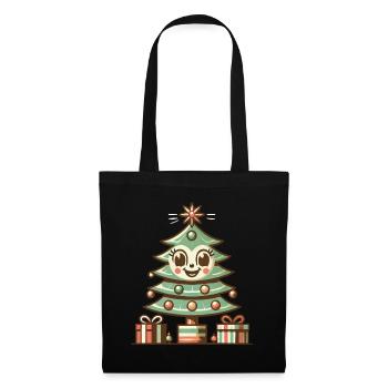 Fröhlicher Weihnachtsbaum Mit Geschenken - Stoffbeutel - Schwarz - Vorne