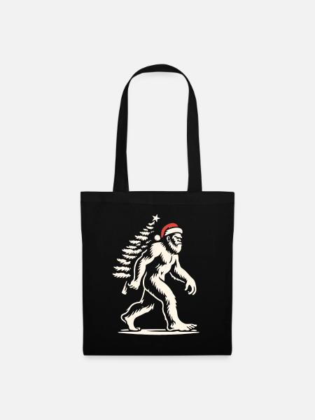 Weihnachtlicher Yeti Mit Weihnachtsbaum - Stoffbeutel - Schwarz