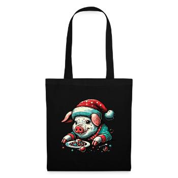 Cochon de Noël gourmand - Sac en tissu - noir - Devant
