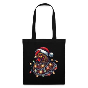 Weihnachtshuhn Mit Lichterkette - Stoffbeutel - Schwarz - Vorne