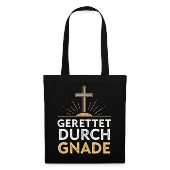 Gerettet durch Gnade Kreuzdesign - Stoffbeutel - Schwarz - Vorne
