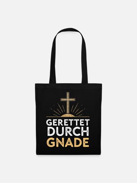 Gerettet durch Gnade Kreuzdesign - Stoffbeutel - Schwarz